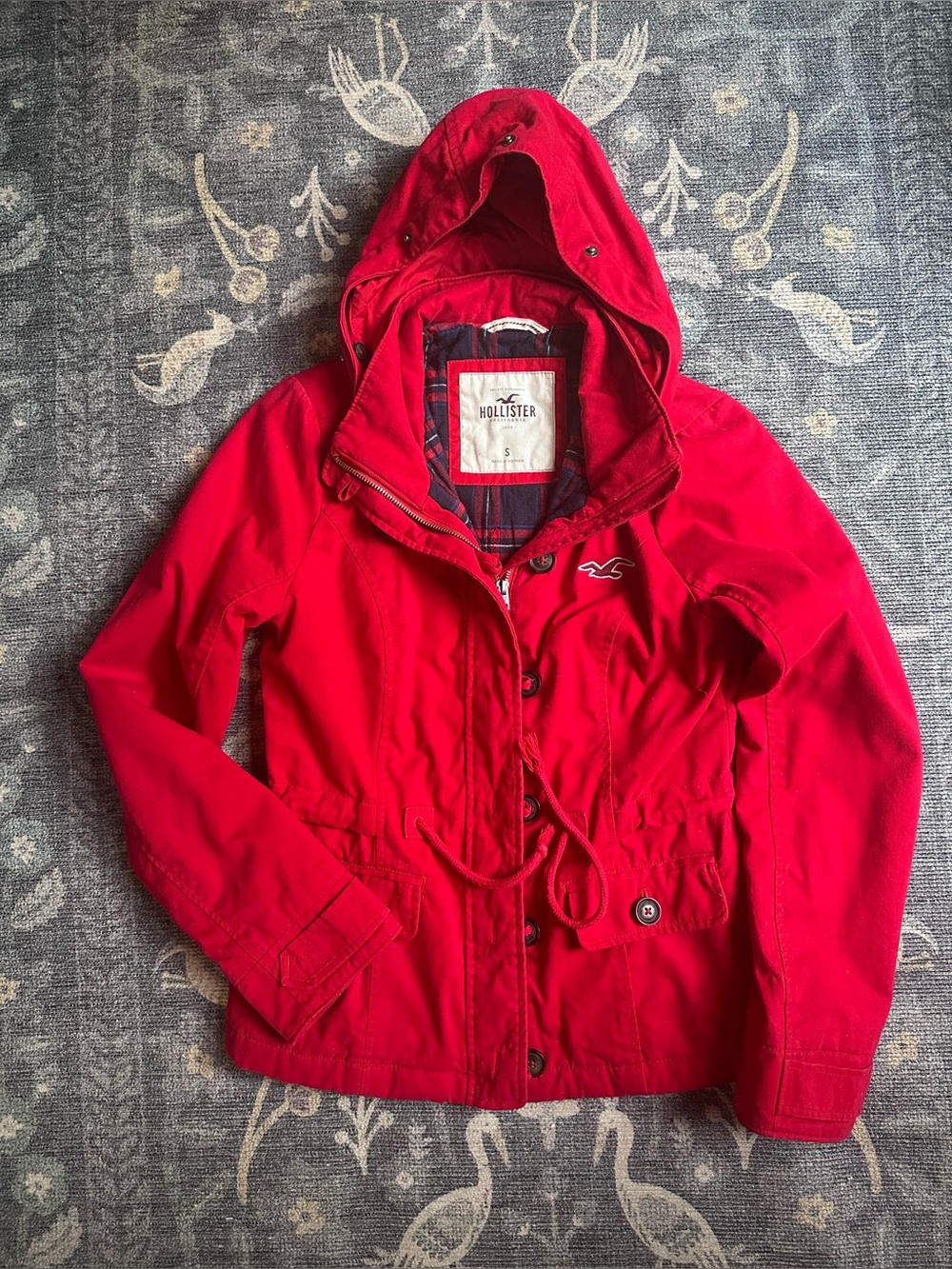 Hollister Women's Bright Red Hooded Utility Jacket